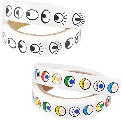 SLEEKEE 1000 Pegatinas para Ojos en Blanco y Negro, Coloridas y Autoadhesivas para Globos Oculares - Uso en Vasos de Papel, Arcilla
