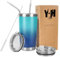Y·J&H 20oz (550ml) Travel Tumbler Double Wall Vacuum Insulated Coffee Mug Stainless Steel Coffee Cup with 2 Splash Proof Lid, 2 Straws & Free Cleaning Brush, BPA Free - Turquoise&Blue