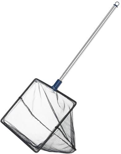 Pawfly Aquarium Fischkescher mit Teleskopgriff aus Edelstahl 20 cm Großer quadratischer Kescher mit weichem feinmaschigem Reinigungsnetz für Aquarien, kleine Koiteiche und Pools