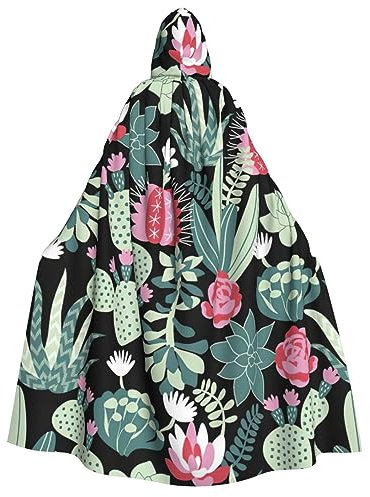 NEZIH Karnevalsumhang mit Kapuze, für Erwachsene, Vampir- und Hexenkostüm, Umhang, 190 cm, Größe XL, Kaktus 2