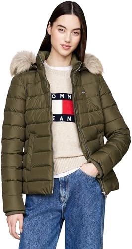 Tommy Jeans Donna Piumino Basic Hooded Down Jacket con Cappuccio, Verde (Fatigue Green), S