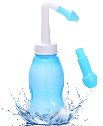 Neti Pot - Kit de enjuague sinusal, limpiador de nariz, enjuague a presión, riego nasal, botella de enjuague sinusal de 300 ml, para adultos y niños (azul)