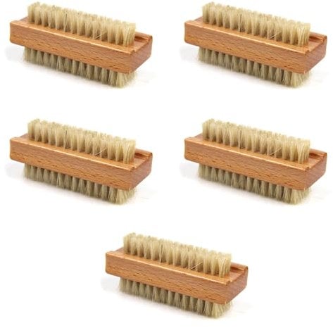 Omevett 5 Pcs Wooden Nail Brushes - Double Sided Nail Scrubber with Soft & Stiff Bristles - Hard Nailbrush for Men, Women & Pets - Compact & Portable Guarantee