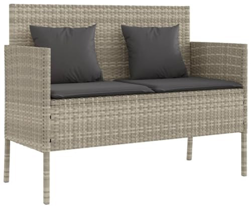 vidaXL Gartenbank mit Kissen, Sitzbank mit Staufach unter Sitzfläche, Parkbank mit abnehmbaren Bezügen, Außenbank Outdoor Bank, Hellgrau Poly Rattan