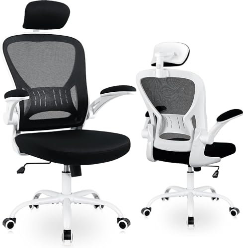 ralex-chair Bürostuhl, Ergonomischer Schreibtischstuhl, Bequem, Höhenverstellbar mit Rollen, Lordosenstütze, Netz, drehbar, für Computer, Heimbüro, Arbeitszimmer, Schwarz und Weiß