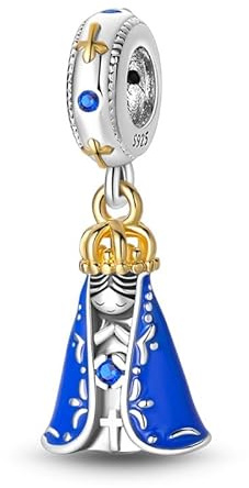 Ciondolo in argento Sterling 925 a forma di corona, con croce Madonna e Madonna, compatibile con braccialetti Pandora