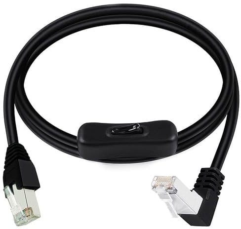 SHANFEILU RJ45 Extension Cable CAT6e Ethernet 90 Degree Male to Male Connector Network Cable with On/Off Switch in Line Coupler for Cat6/Cat5e/Cat5 Ethernet Cable 3.3FT/1M Up Angle