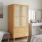 Willood Kleiderschrank SENJA Rattan-Optik Braun 90x55x175cm Kiefernholz Garderobenschrank mit 2 Schubladen 4 Fächern, Garderobe Mehrzweckschrank mit Rattan-Optik, Schrank Flurschrank