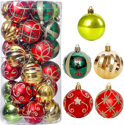 KAHEIGN 30 Piezas Bolas de Navidad, 6CM Dorado Rojo Verde Adornos de Bolas de Navidad Bolas Colgantes de Navidad Irrompibles para Navidad Árbol Festividades Hogar Navidad Fiesta Decoración (5 Estilos)