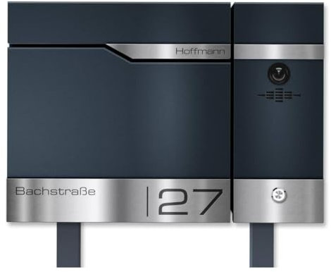Metzler Standbriefkasten mit Video Türsprechanlage VDM10 2.0 und Zeitungsfach in Anthrazit RAL7016 - LAN/POE - Edelstahlleisten personalisiert mit individueller Lasergravur, Videosprechanlage Rechts