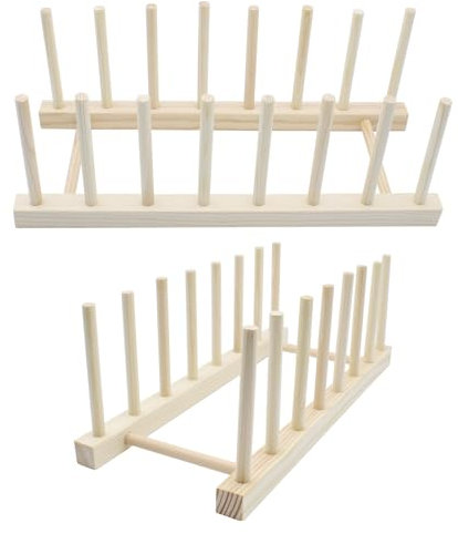 TETEWEVER 2 Piezas Organizador Platos de Madera 7 Ranuras Soporte Platos Seca Platos Escurridor para Tablas de Cortar, Platos, Cuencos, Tazas, Libros
