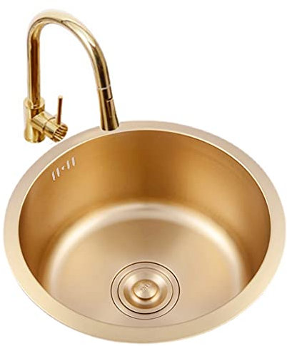 XUTNZA Fregadero De Cocina, Redondo Cepillado, con Grifo Extraíble, Preparación De Barra De Un Seno, Instalación De Montaje Encastrado/Den/40X19Cm