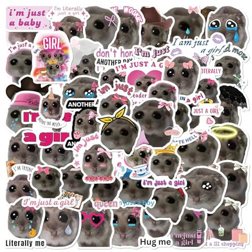 Hamster Meme Aufkleber,Lustiger Hamster Aufkleber - Süße Meme süße traurige Hamster Aufkleber Aufkleber - 56X lustiger Hamster mit großen Augen, wasserdichter Aufkleber aus PVC, niedlich für Wasserfla