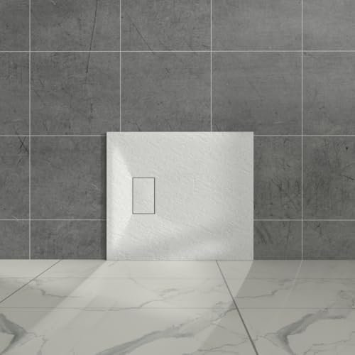 Aquariss White Rectangular Shower Tray Slate Effect SMC Slip-Resistant Shower Base for Bathroom Enclosures 800x700mm with Waste