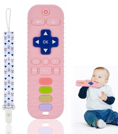 Silikon Beißringe Baby, Beißspielzeug für Baby ab 3 Monate, TV Fernbedienung Beißring Spielzeug, Zahnen Nursing, Badespielzeug, für 3-6-12 Monaten