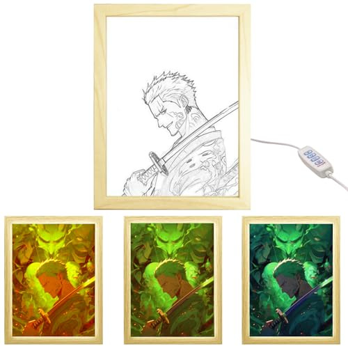 MeYuxg Anime Zoro Rahmen, Anime LED Box, Kreative LED Bilderrahmen, Japanische Lampe für Wohnzimmern, Schlafzimmern und Cafés, Roronoa Zoro A