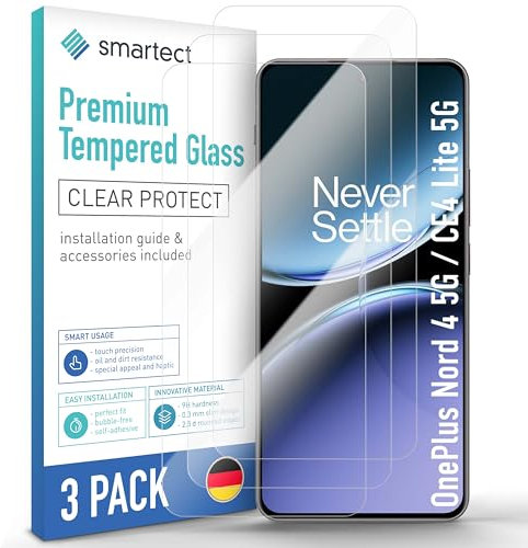 smartect Cristal Templado [3 Piezas, Clear] para OnePlus Nord 4 5G / CE4 Lite 5G, Protector de Pantalla HD Antiarañazos, Sin Burbujas, Dureza 9H, 0.3mm Ultra Transparente, Ultra Resistente