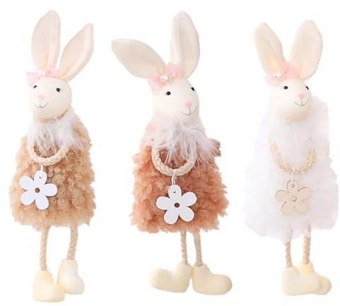 Zwerge Osterornamente 2024, 3 Stoffhasen zum Aufhängen Osterhase Anhänger Stoffosterhase Ostern Geschenk Kinder Deko 20 cm bunt, Osterdeko in Form eines Osterhasen (2)
