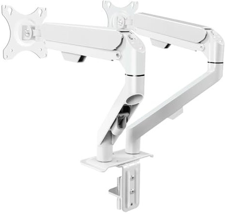 QICBYING Tisch TV Ständer – Dual Monitor Ständer für 17-32 Zoll Bildschirme, höhenverstellbare Dual Monitor Tischhalterung mit mechanischen Federn, Tragfähigkeit bis zu 9kg pro Arm(White)