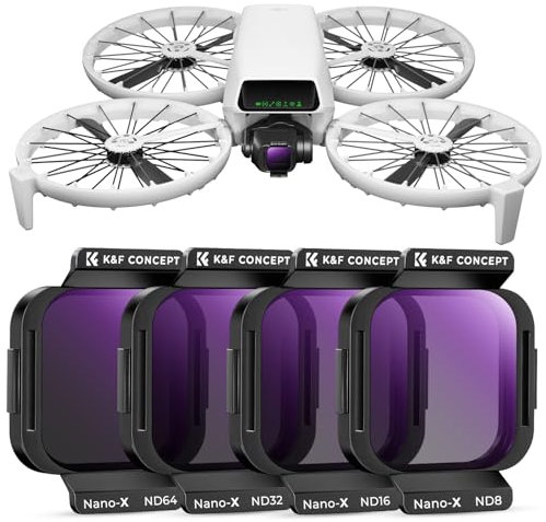 K&F Concept ND Filter Set, ND8 ND16 ND32 ND64 Filter 4 Stück kompatibel mit DJI Flip, Multi Beschichtung HD Optical Glass Aluminium