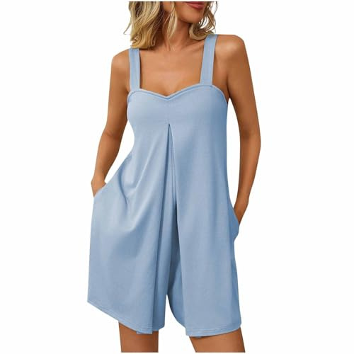 AEGJEGVD Combishort Femme Chic Mode Salopettes Femmes Shorts Combinaisons Chic Les Bretelles Pantalons Courts Combi-Short Casuel Romper Jumpsuit Salopette Pantalons de Poche Playsuits Pas Cher