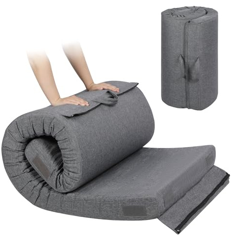 REDCAMP Camping-Schaumstoff-Pad, tragbare Einzel-Futon-Matratzen mit Reißverschluss und Tragetasche, aufrollbare Reisematratze, Isomatte für Boden, Auto, Zelt, drinnen und draußen, Dunkelgrau
