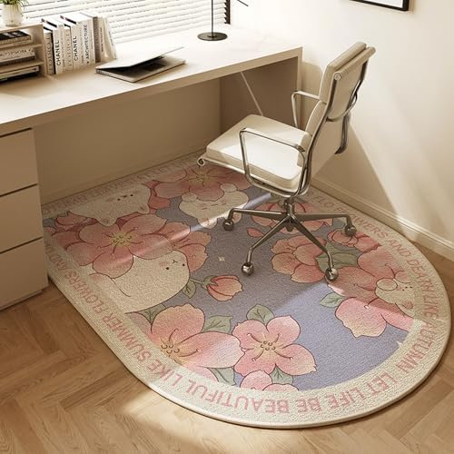 Odot Tapis Chaise de Bureau Dessin Animé, Tapis Chaise Gaming Antidérapant, Protège Sol sous Protection Sol Gamer Bureau Gaming pour Plancher de Bois, Parquet (Fleurs,120x80cm)