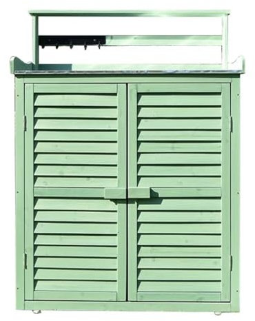 Easnuroz Gartenhaus Aus Holz Kleines Gartenhaus Aus Holz Werkzeugschrank Für Den Außenbereich Mit Doppeltüren Mit Oberem Fach Und 2 Herausnehmbaren Einlegeböden(Green)