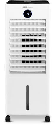Ufesa Sapporo Raffrescatore Evaporativo, 100W, Funzione Freddo e Ventilatore, 3 Velocità, 3 Modalità, Pannello Tattile, Serbatoio da 12L, Timer 12h, Filtro Lavabile, 2 Blocchi di Ghiaccio, Telecomando