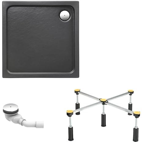 Schulte Duschwanne Adria mit Fußgestell und Ablauf, 80x80 cm, Acryl mit Strukturoberfläche, Anthrazit matt, pflegeleicht und alterungsbeständig