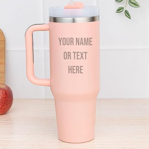 Wanapix | Mug Thermique XL Double Couche Personnalisé | Capacité 1,2l | Couleur Rose | Conserve le Froid et le Chaud | Personnalisation par Gravure de textes, noms | 100% Personnalisé