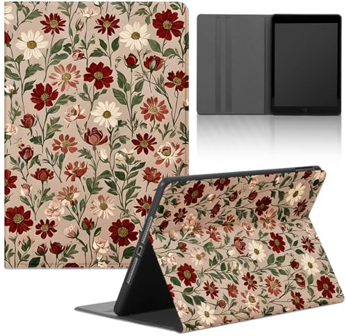 Stradvnaly Funda Tablet para Huawei Mediapad T3 10 9,6 AGS-W09/AGS-L09,Cartoon Patrón Aesthetics Diseño Cárcasa mit Stand Función,PU Cuero Flip Bumper Protectora Cover,Ramo Rojo Blanco Hojas Verdes