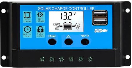 30A Solar Laderegler,12V/24V Solar Ladegerät Controller | Mit Dual USB Port 5V Licht Timer Steuerung LCD Display, Solar Laderegler für Haushalt, Gewerbe, Industrie usw