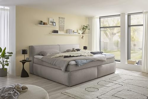 Boxspringbett Sandon Familienbett 240x200 in Stone – Duo-Wendematratze H3/H4 mit 7-Zonen-Tonnentaschenfederkern, 6 cm Topper & komfortable Liegehöhe 70 cm
