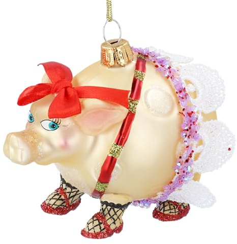 Gisela Graham Novelty Glass Pig Christmas Tree Decoration