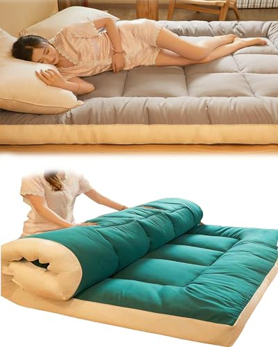 Dicke Tragbare Campingmatratze Extra Groß 200 x 220 cm Rollbar Boden Sofa Bett Jade Grün Klappliege für ultimativen Komfort und Entspannung