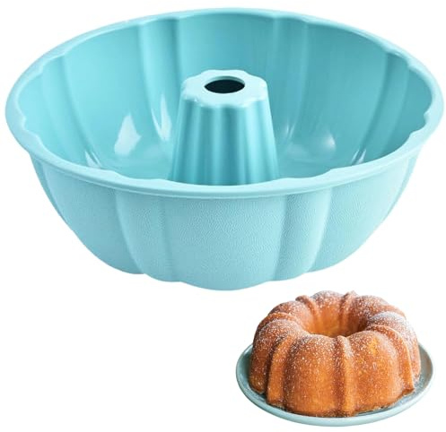 unbholkk Gugelhupfform Silikon, Gugelhupf Backform Ø 25 cm, Kuchenform Rund Muffinförmchen für Kuchen, Götterspeise, Gelatine, Brot (Blau)