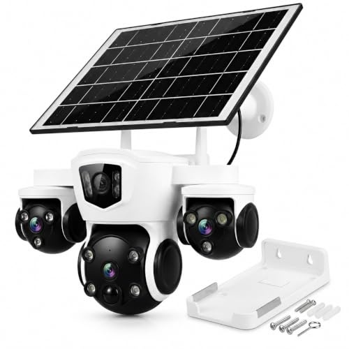 Elprico Solar-Überwachungskamera, Drahtloses 4G-LTE-PTZ-System mit DREI Objektiven und Bewegungserkennung mit 8000-mAh-Akku für die Hausüberwachung Im Freien (Asien-Pazifik-Version)