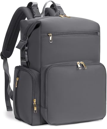 CEI-CEI Baby Wickeltasche/Rucksack mit Isolierter Flaschentasche, Wasserdichtes Neoprengewebe, Wickelrucksack Groß, Windeltasche für Unterwegs Mommy Bag mit Wickelunterlage（Dunkles Grau）