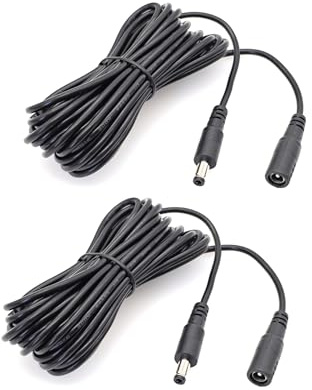 JZK 2PCS 5M Black DC Power Extension Cable, 5.5mm x 2.1mm Female to Male Power Adapter Cable, DC 5V 6V 9V 12V 24V for Security Camera, Monitor, DVR/NVR, Printer, LED Strip Light, CCTV Extension Cord