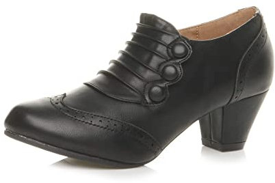 Ajvani Womens Ladies mid Heel Buttons Zip Brogue Ankle Shoe Boots Booties , Black Matte, 5 UK