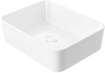 Eridanus Lavabo rectangular para encimera de baño, lavabo cuadrado de cerámica, lavabo de porcelana vítrea para lavabo, tocador, blanco brillante - 480 x 370 x 135 mm