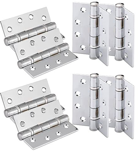 XFORT 4 Inch (100mm) Polished Chrome Ball Bearing Hinges, Steel Door Hinge for Wooden Doors (4 Pairs)