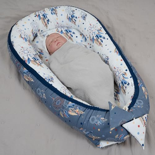 PaLulli Babynest, multifunktionales Kuschelnest mit Weiches zusätzlicher Matratze, Kokon, Nestchen, Babybett, Reisebett für Neugeborene, 100% Baumwolle Oeko-TEX, HERGESTELLT IN DER EU (Dream Catchers)