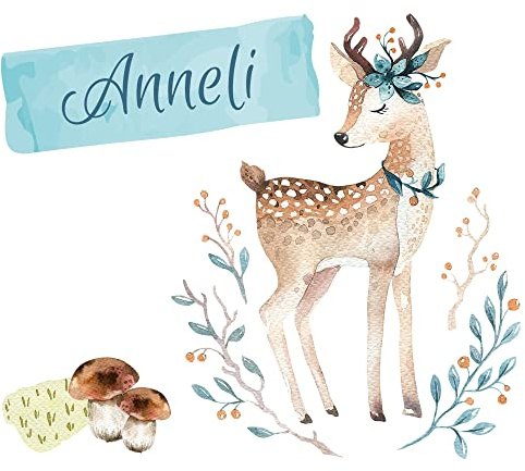 GRAZDesign Wandtattoo Rehkitz mit Namen | 35 × 30 cm (B × H) · Selbstklebende, konturgeschnittene Folie · Für Baby- und Kinderzimmer