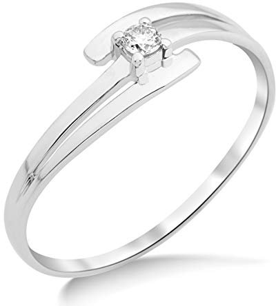 MIORE Ring Damen Solitär Diamant Verlobungsring Weißgold 9 Karat / 375 Gold Diamant Brillant 0.05 Ct, Schmuck