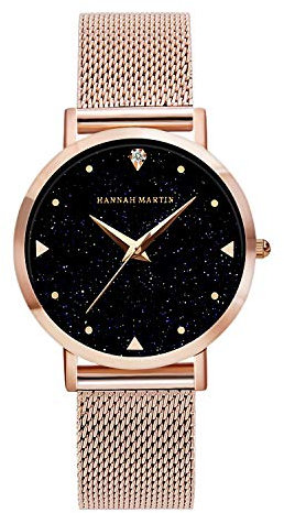 Orologio da donna Zwini, impermeabile 3 atm, al quarzo, da donna, con cinturino in maglia in acciaio inox oro rosa con elegante quadrante blu a motivo cielo stellato (Oro rosa)