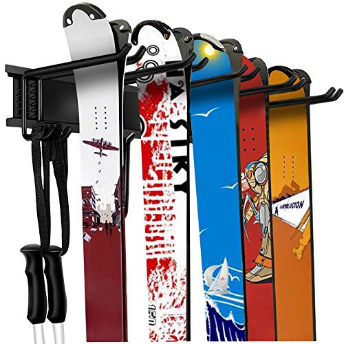 WALMANN Système de rangement mural pour garage, 10 paires de supports pour skis, abri de jardin, garage, snowboard, système de support mural pouvant supporter jusqu'à 136 kg