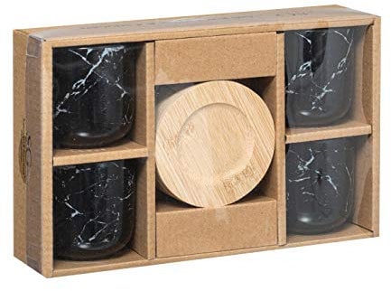 Set de 4 tasses de couleur noire avec base en bois, modèle GEOM HYGGE marque FIVE SIMPLY SMART