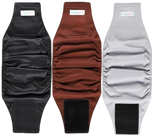 Langsprit Rüdenwindeln, hochabsorbierende Windeln für männliche Hunde, waschbar, wiederverwendbare Hundewindeln, Schwarz, Grau, Kaffee, Größe XL, 3 Stück
